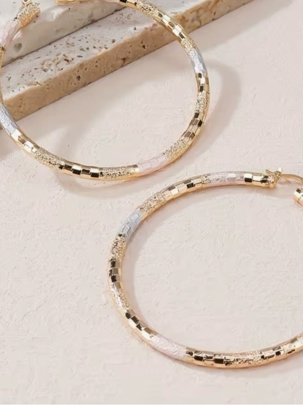 Tri-Tone Twisted Hoop Earrings